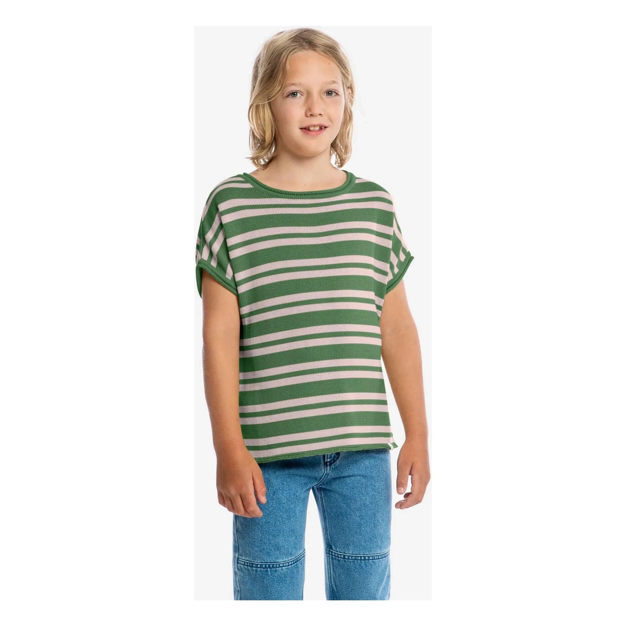 Matona - Camiseta de punto fino de algodón orgánico a rayas | Verde