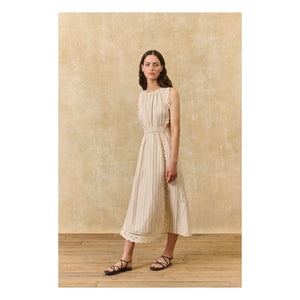 Louise Misha - Vestido de lino y algodón a rayas Ariane | Crema