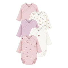 Petit Bateau - Conjunto de 5 bodies de algodón orgánico con flores | Rosa