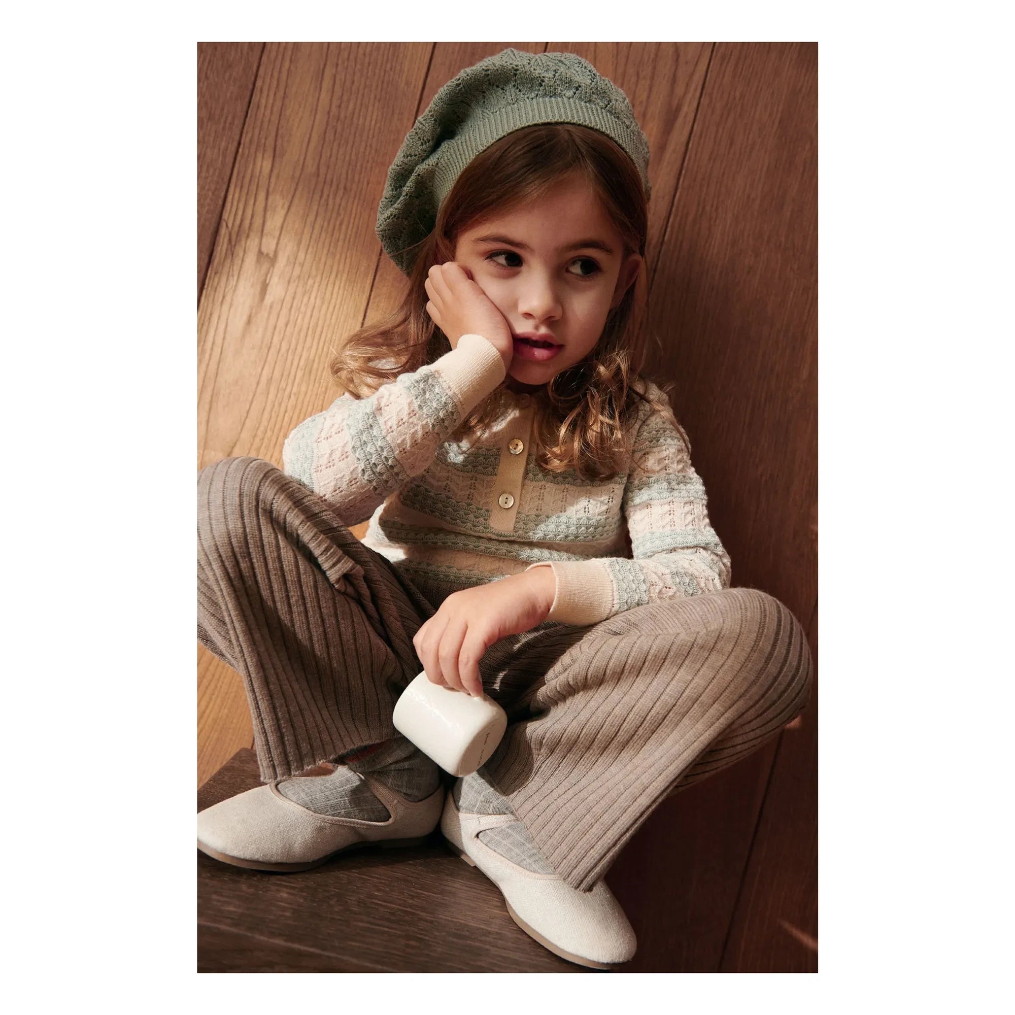 FUB - Polo Ecru Pointelle de Lana Merino de Punto Extra Fino