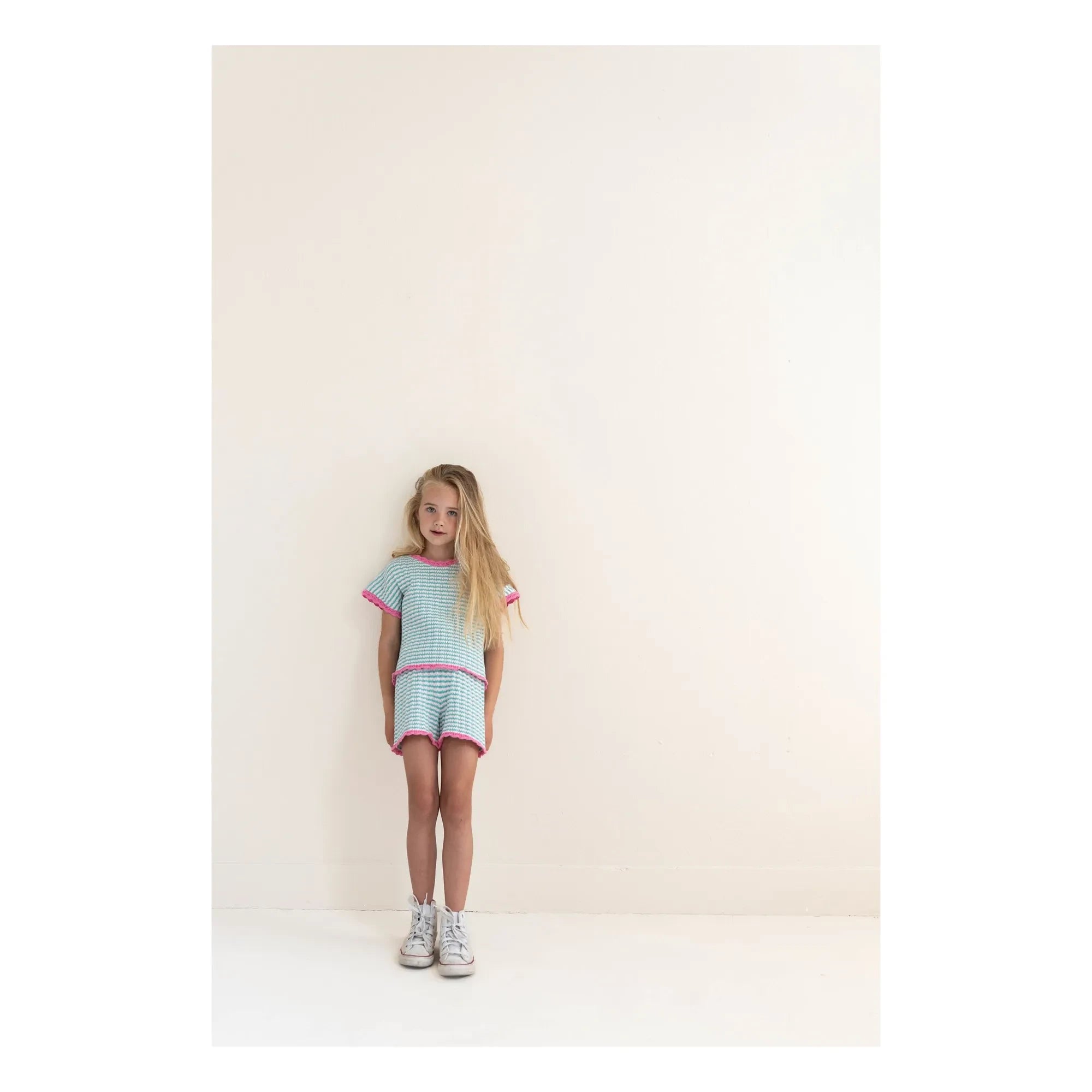 Jenest - Top de algodón orgánico con rayas Pointelle Lola | Turquesa