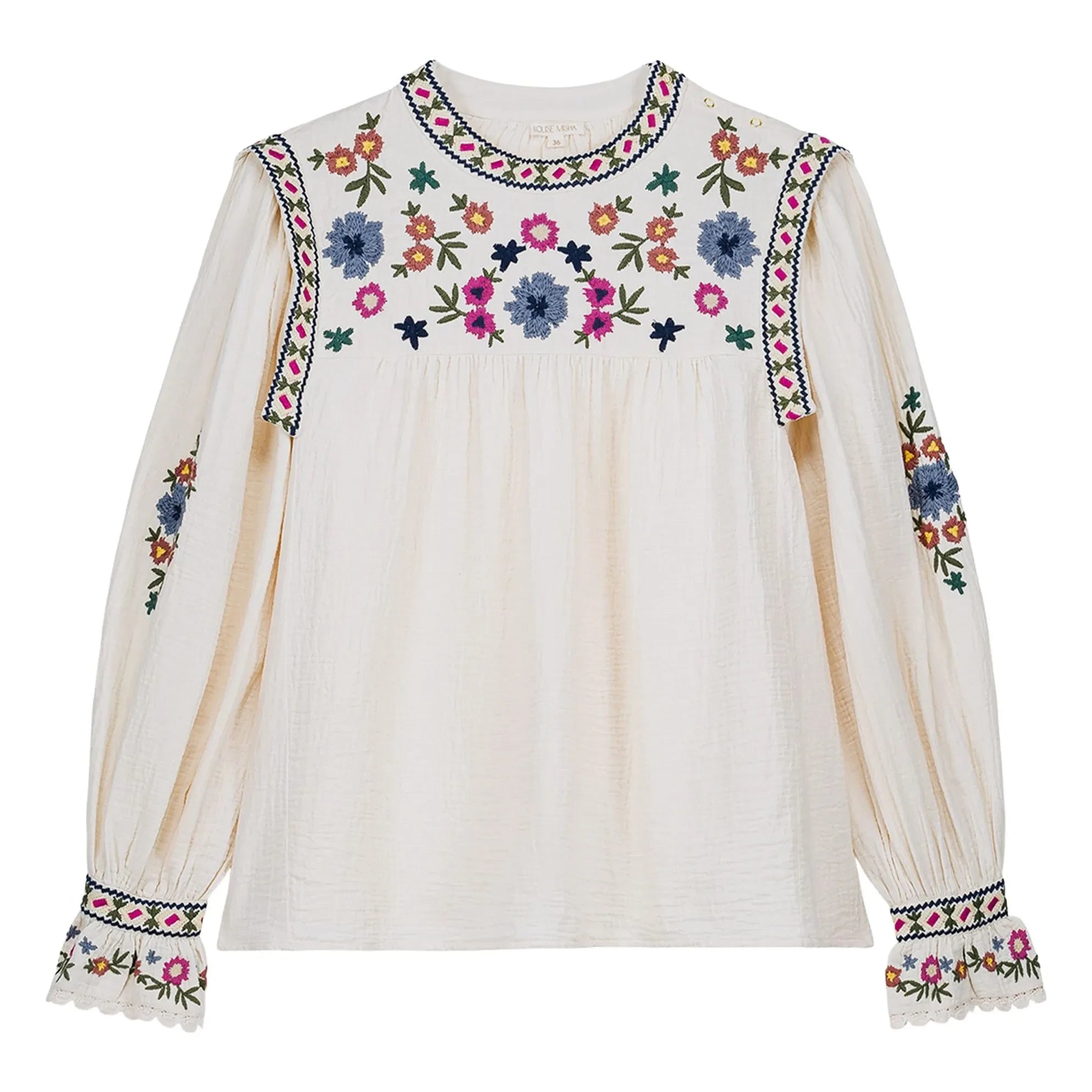 Louise Misha - Blusa de gasa de doble capa de algodón orgánico Izza - Colección de mujer | Crema