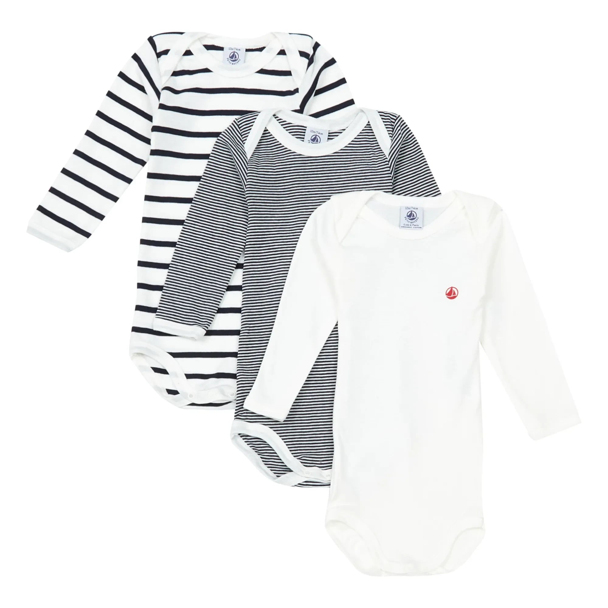 Petit Bateau - Conjunto de 3 peleles de algodón orgánico a rayas para bebé | Azul