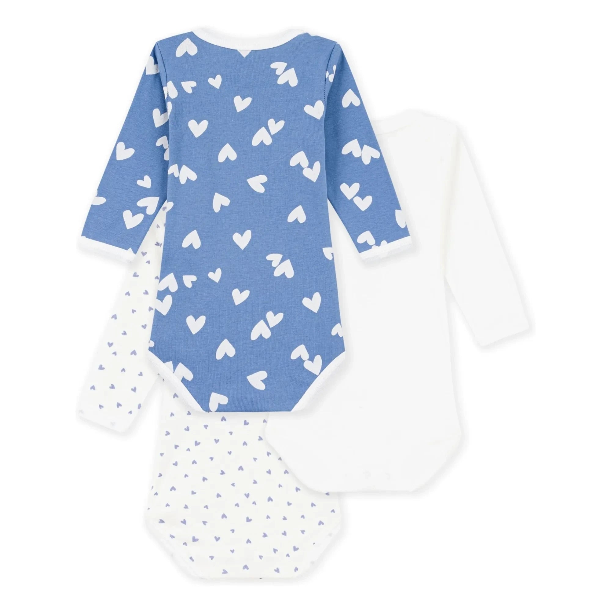 Petit Bateau - Conjunto de 3 bodies de algodón orgánico con corazones | Azul