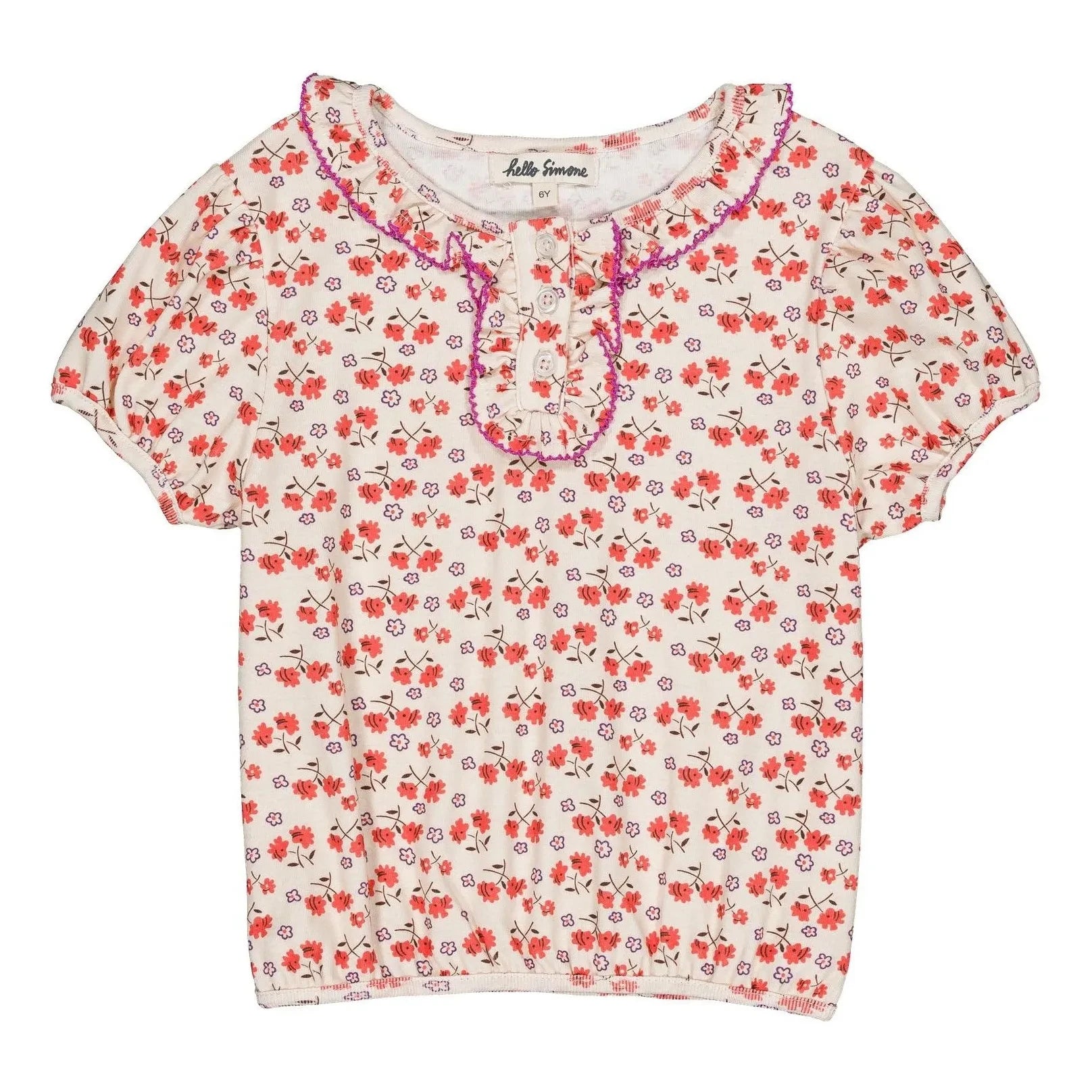 Hello Simone - Camiseta de algodón orgánico con estampado floral Paquerette | Blanco
