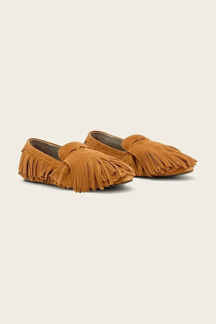 AllSaints mocasines de ante con flecos Sandy Fringe para mujer