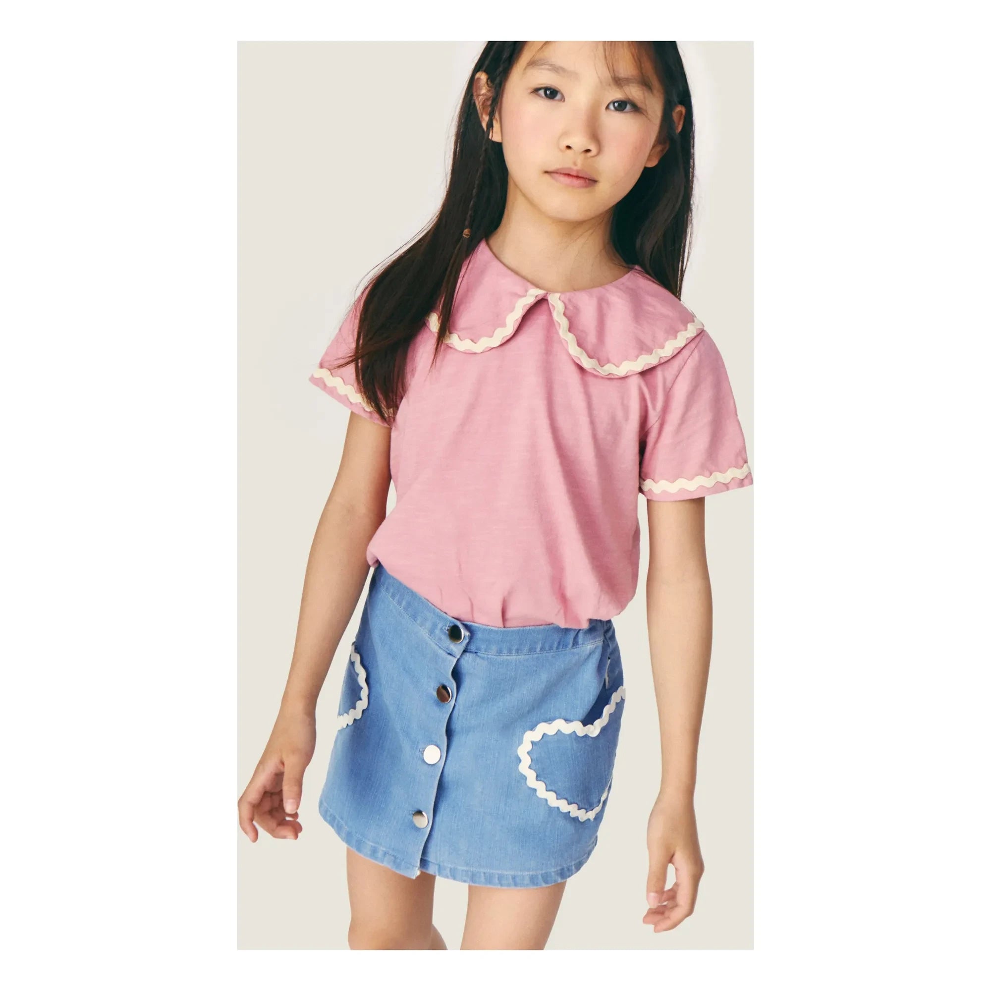 Mipounet - Camiseta Odetta con cuello Claudine de algodón orgánico | Rosa