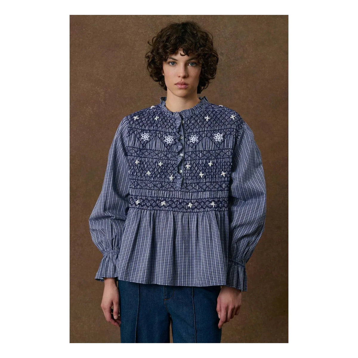 Louise Misha - Blusa Ileana de algodón orgánico | Índigo