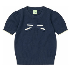 FUB - Camiseta de punto fino de algodón orgánico con nudo | Azul marino