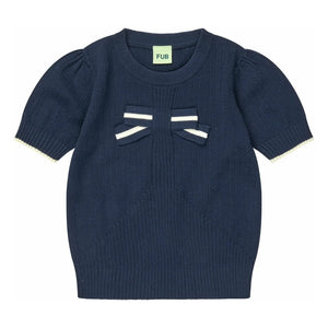 FUB - Camiseta de punto fino de algodón orgánico con nudo | Azul marino