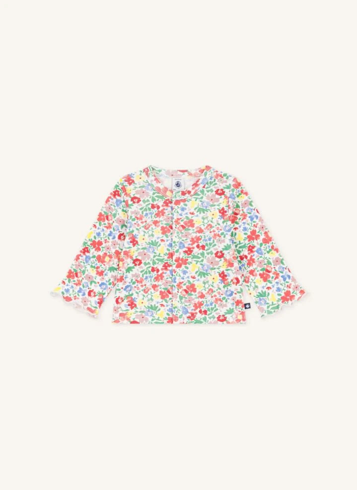 Petit Bateau - Cárdigan para bebé de algodón orgánico con estampado floral | Blanco