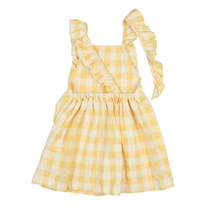 Búho - Vestido de algodón orgánico seersucker con estampado de cuadros Gingham | Amarillo