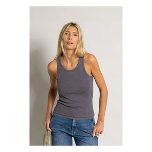Smallable Woman - Ayla Camiseta de Tirantes Acanalada de Algodón Orgánico | Carbón