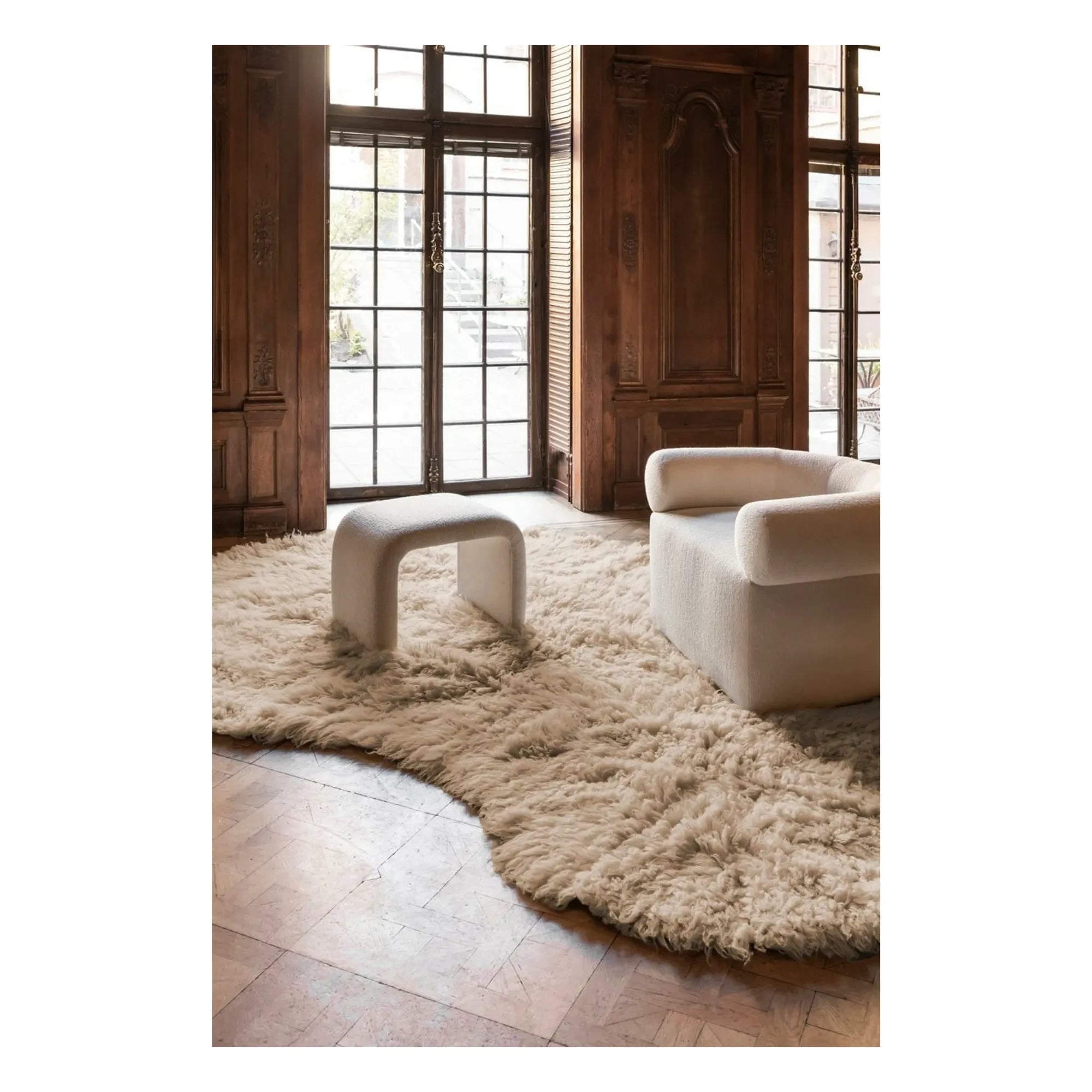 En capas - Alfombra de lana de pelo largo | Beige