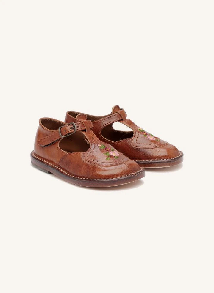 Pèpè - Zapato de bebé con bordado de flores | Marrón