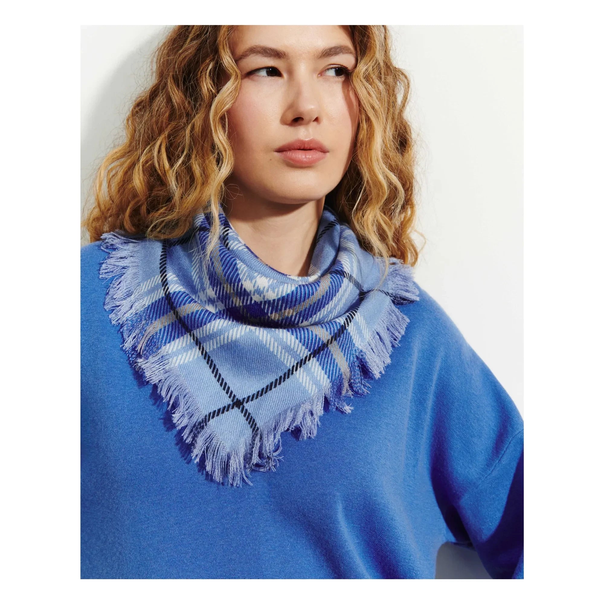 Bompard - Mini Bufanda de Cachemira de Cuadros Pequeños | Azul