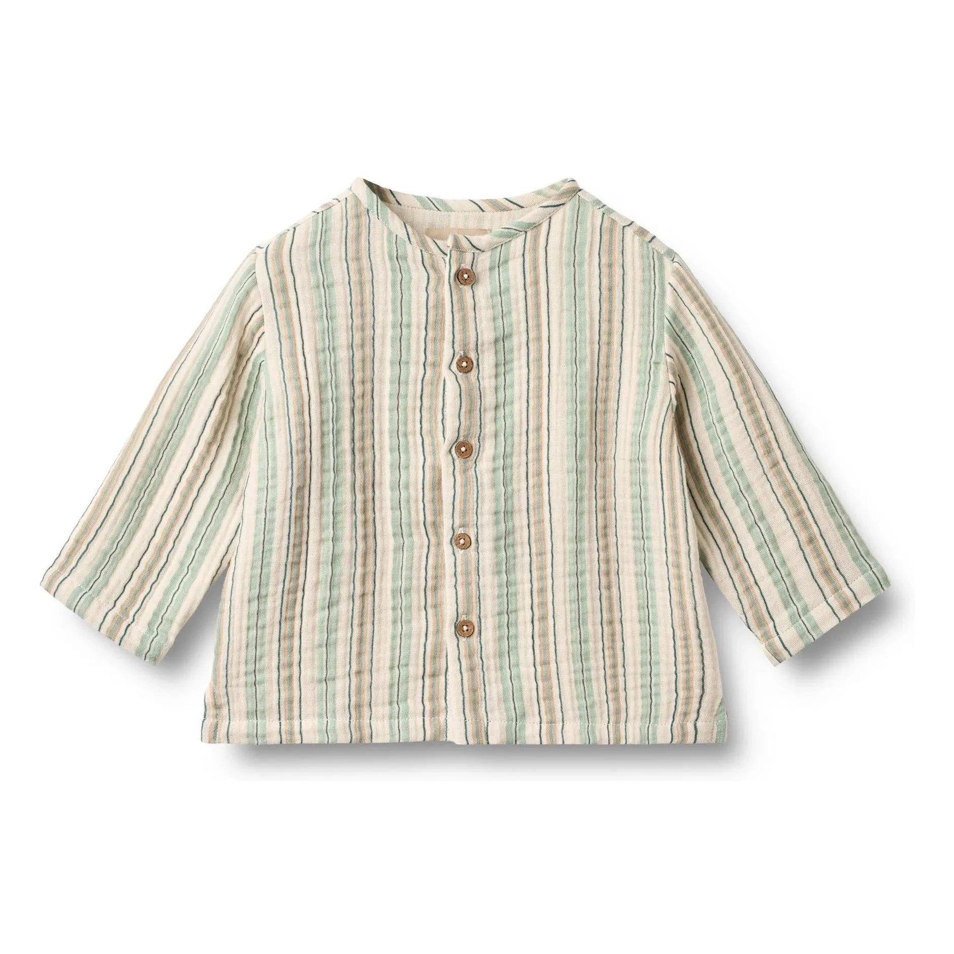 Wheat - Camisa de cuello mao de algodón orgánico a rayas | Verde claro