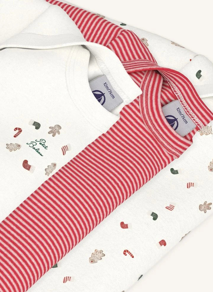 Petit Bateau - Set de 3 bodies navideños de algodón orgánico | Blanco