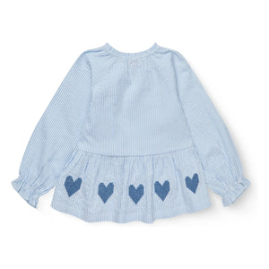 Copenhagen Colors - Blusa de algodón orgánico seersucker a rayas y bordada | Azul claro