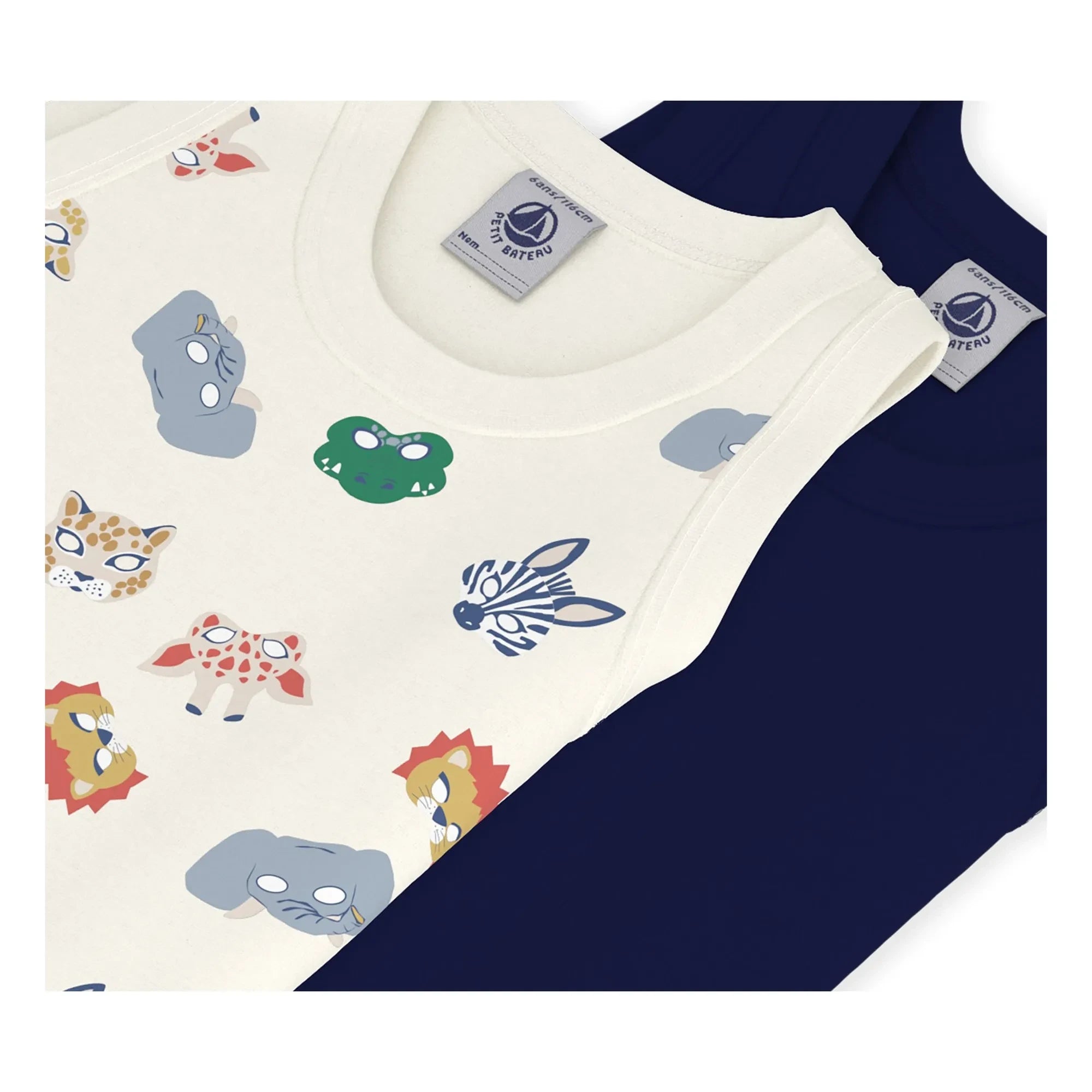 Petit Bateau - Camiseta sin mangas con máscara de algodón orgánico, lote de 2 | Azul marino