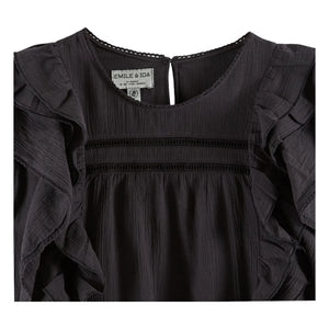 Emile et Ida - Blusa de algodón con volantes | Negro
