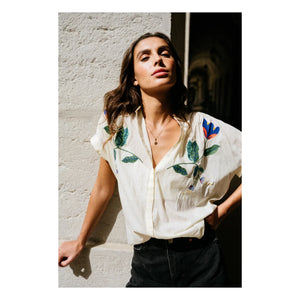 Sacrécoeur - Blusa bordada Maya Voile de algodón Corolle | Blanco