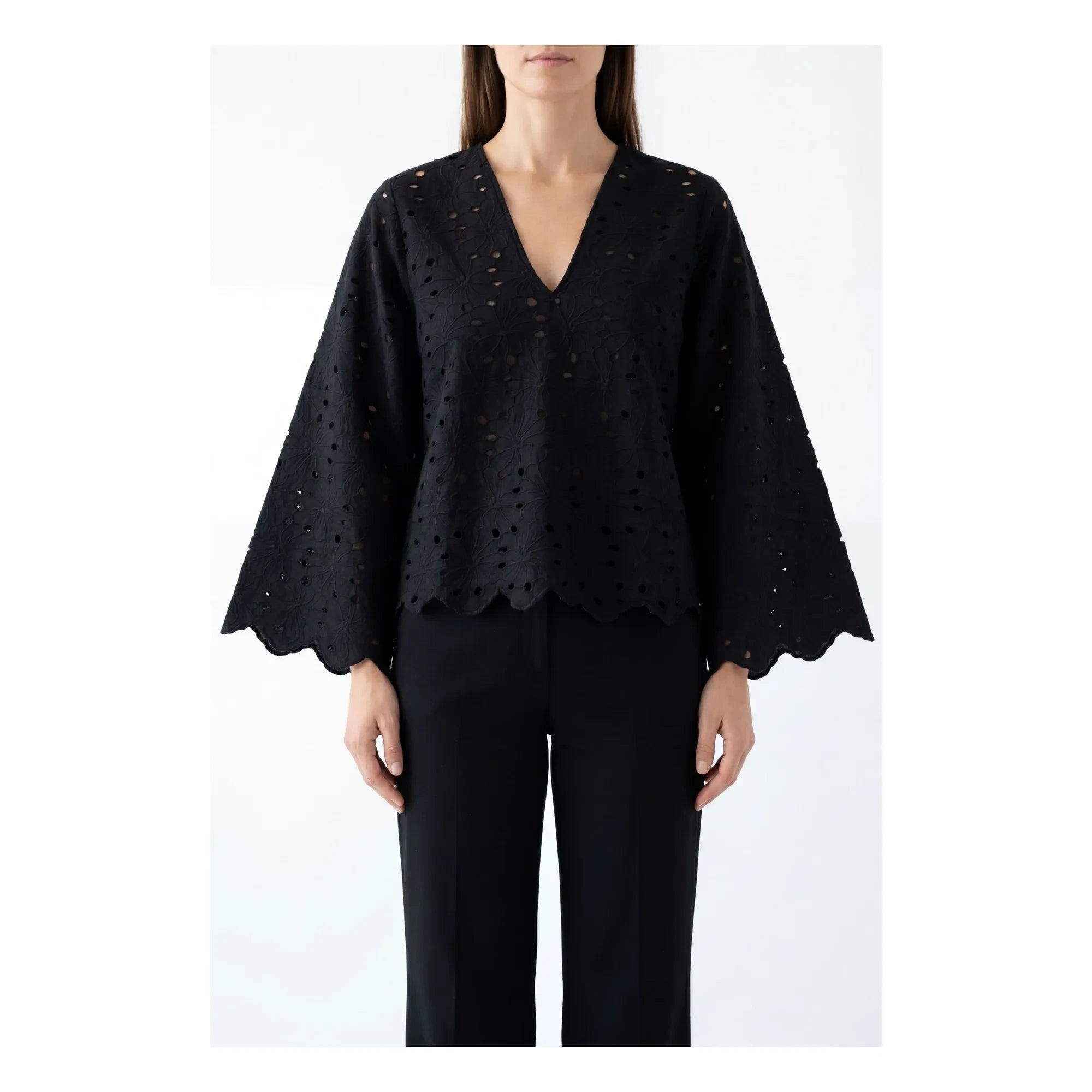 BELLEPIECE - Blusa bordada de algodón Gabriella | Negro