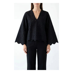 BELLEPIECE - Blusa bordada de algodón Gabriella | Negro