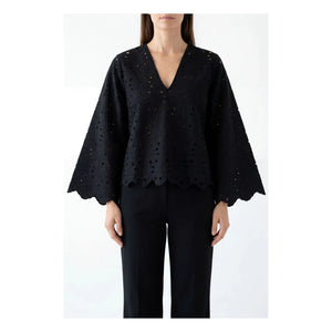 BELLEPIECE - Blusa bordada de algodón Gabriella | Negro