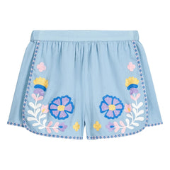 Louise Misha - Pantalones cortos bordados de algodón orgánico Maïwen | Azul
