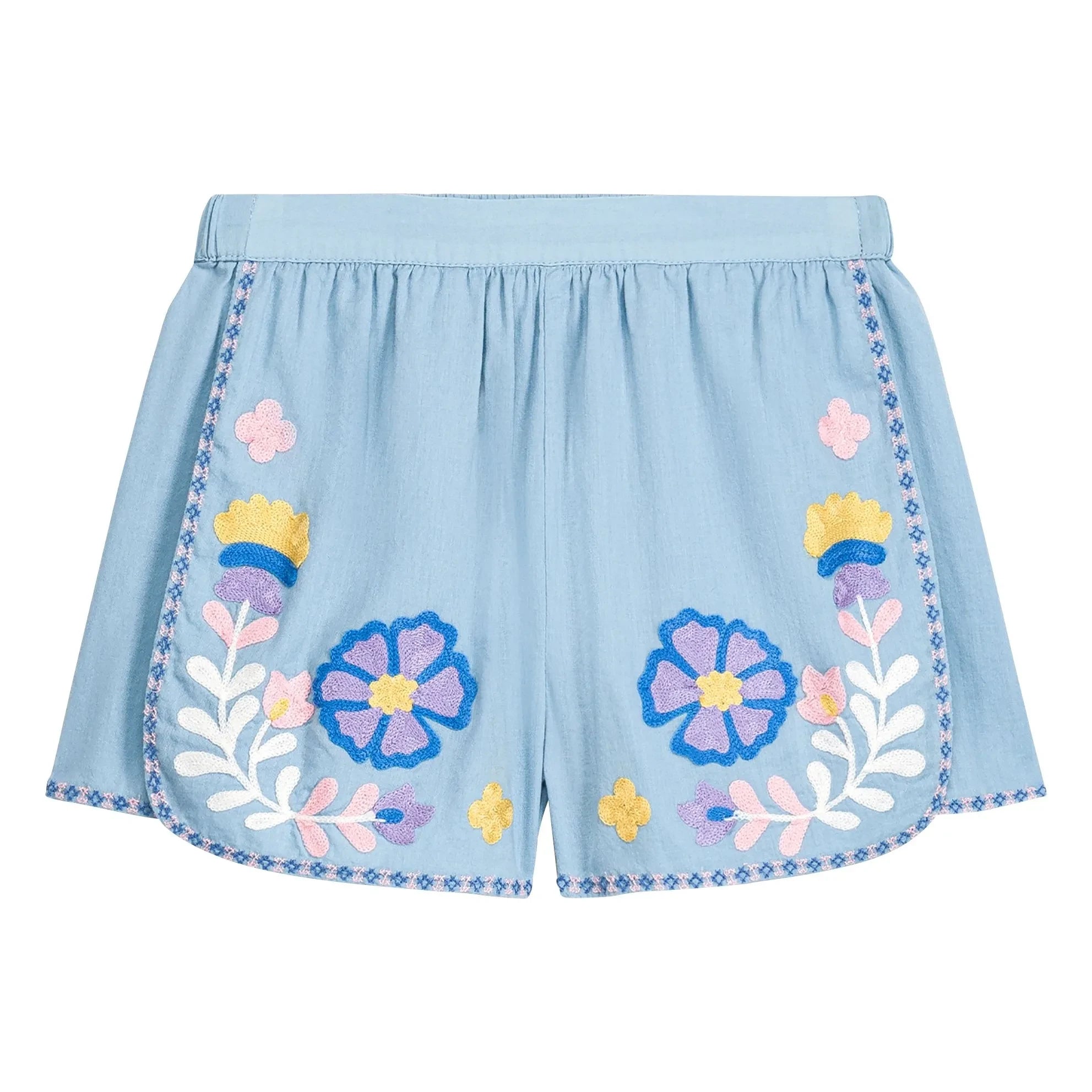 Louise Misha - Pantalones cortos bordados de algodón orgánico Maïwen | Azul