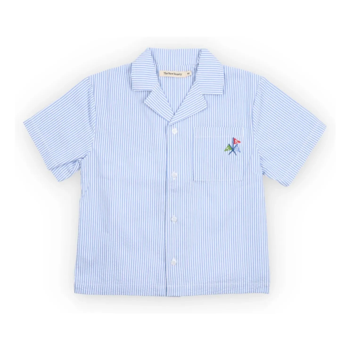 the new society - Camisa de lino seersucker a rayas Badem | Azul claro