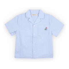 the new society - Camisa de lino seersucker a rayas Badem | Azul claro