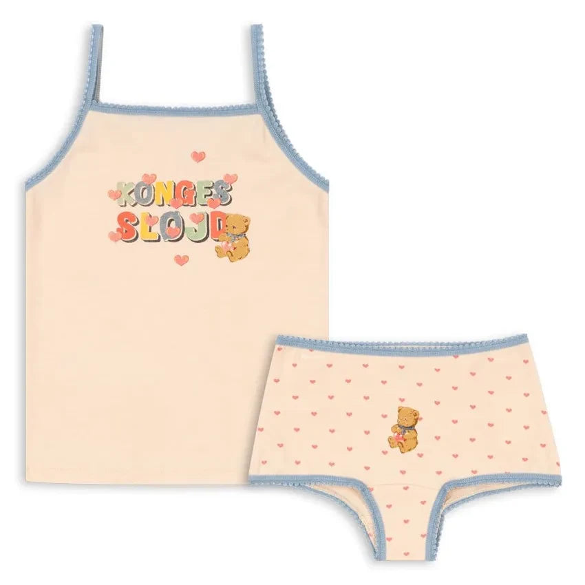 Konges Sløjd - Conjunto de bragas y camiseta de algodón orgánico con estampado de ositos | Rosa claro