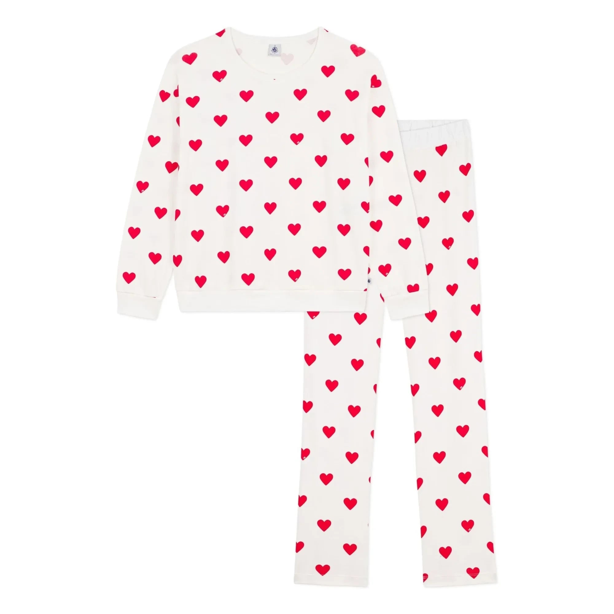 Petit Bateau - Pijama de algodón orgánico con corazones | Blanco