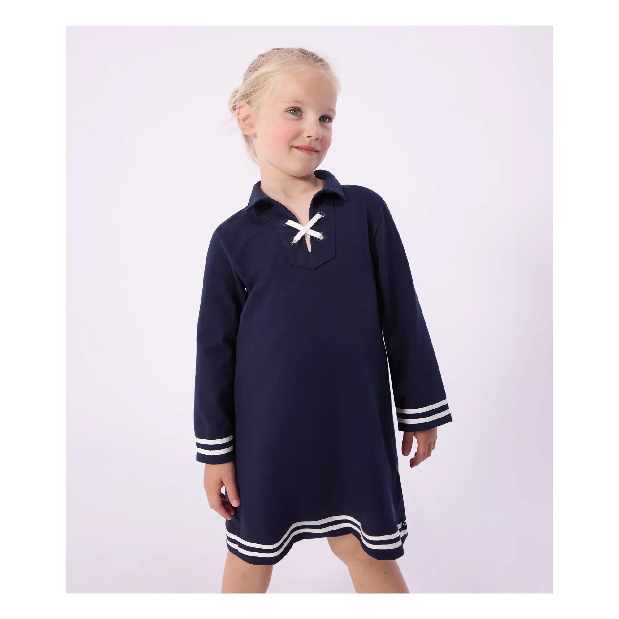 Petit Bateau - Vestido con cuello de encaje | Azul marino