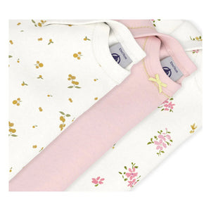 Petit Bateau - Conjunto de 3 Bodys de Flores | Blanco