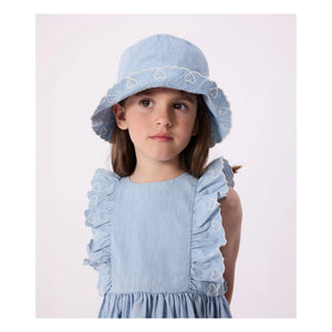 Petit Bateau - Vestido con volantes de chambray azul
