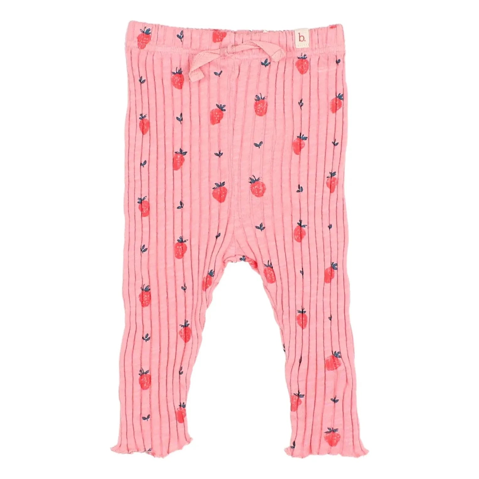 Búho - Leggings acanalados de algodón orgánico con fresas | Rosa caramelo