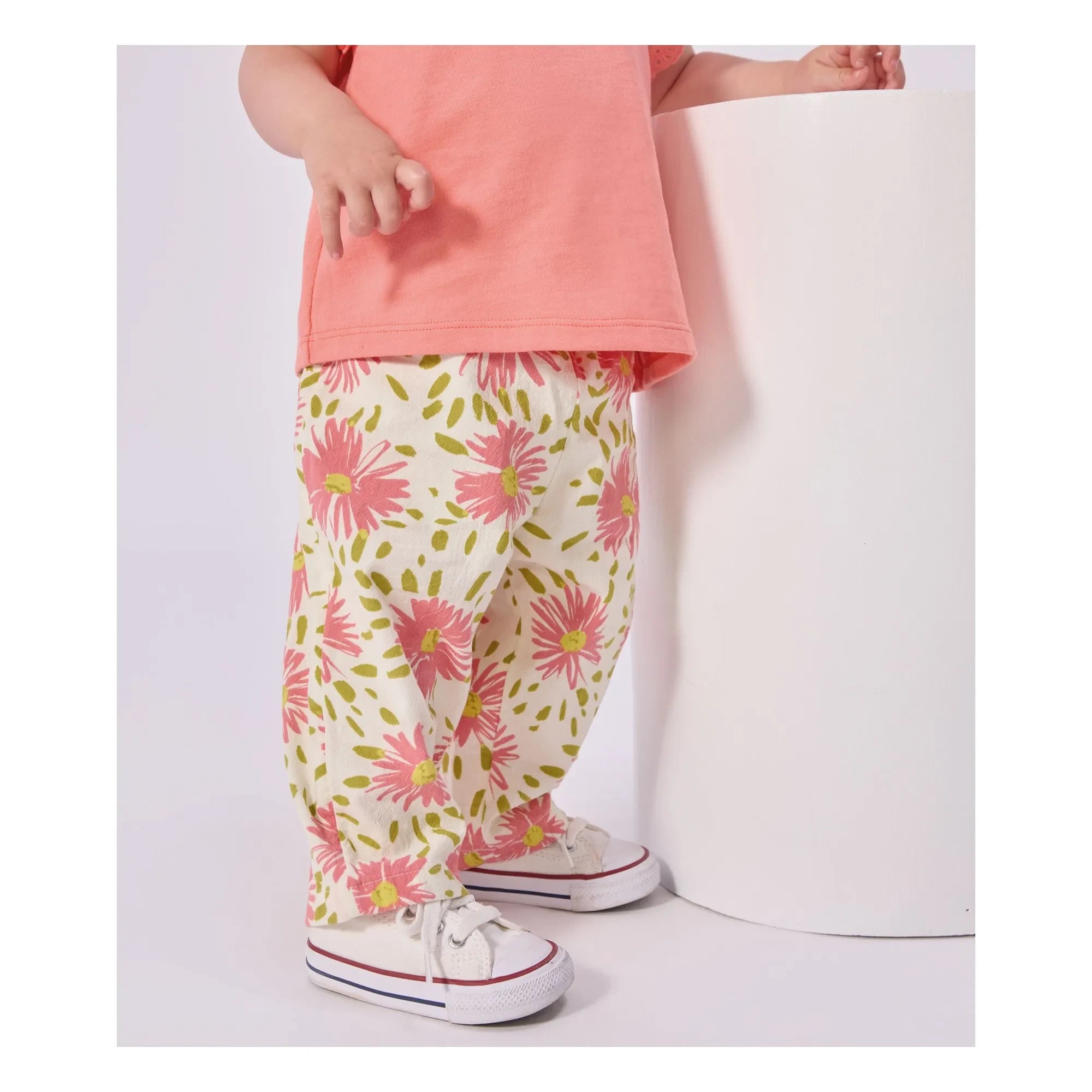 Petit Bateau - Pantalón Bébé Flower de Algodón Orgánico | Blanco