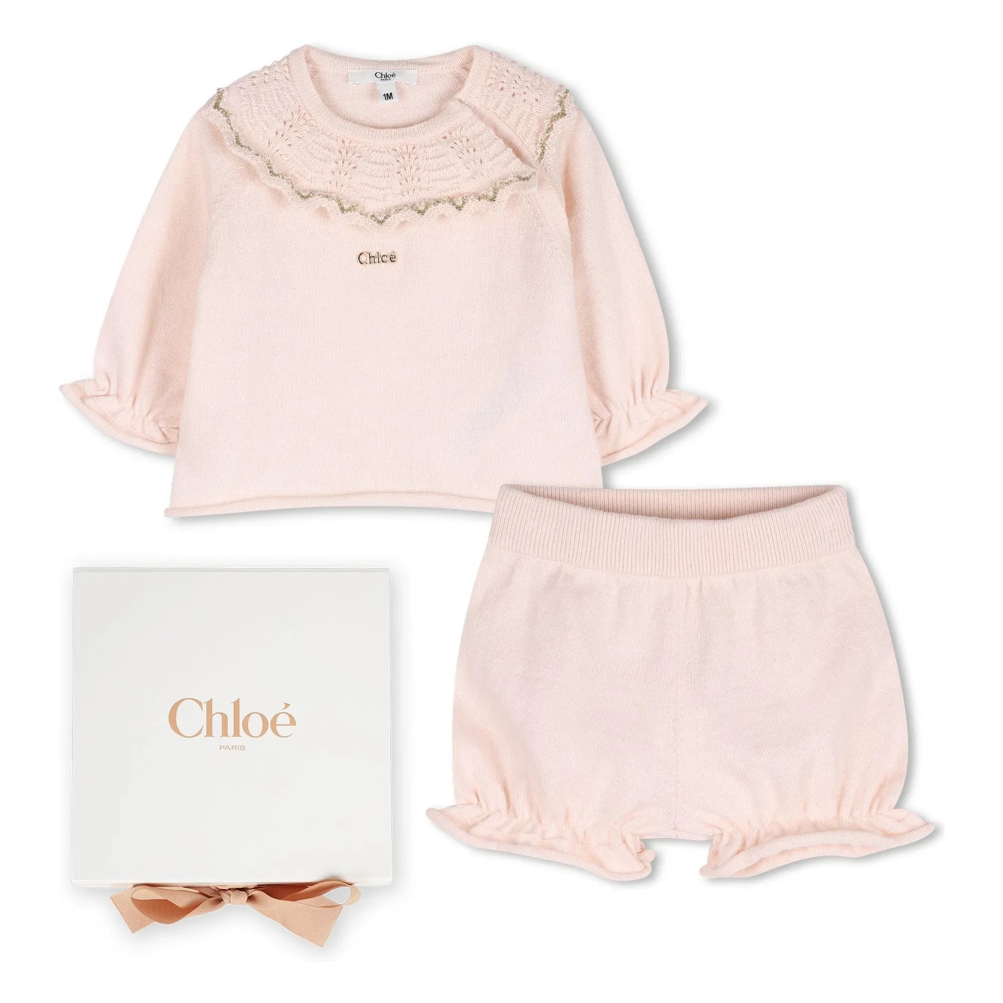 Chloé - Conjunto de suéter y braguita de algodón orgánico | Rosa