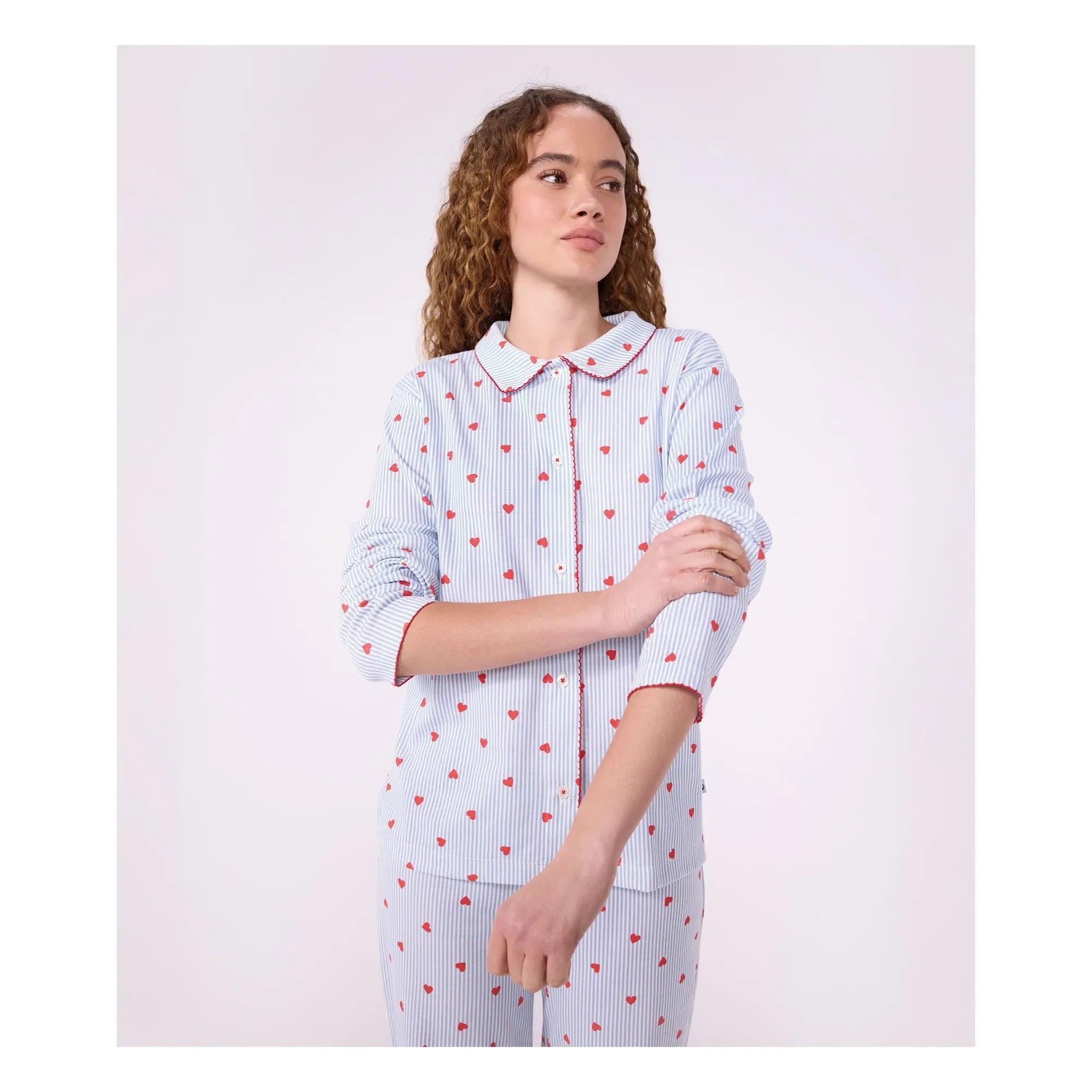 Petit Bateau - Camisa de pijama de algodón orgánico con estampado de corazones | Azul