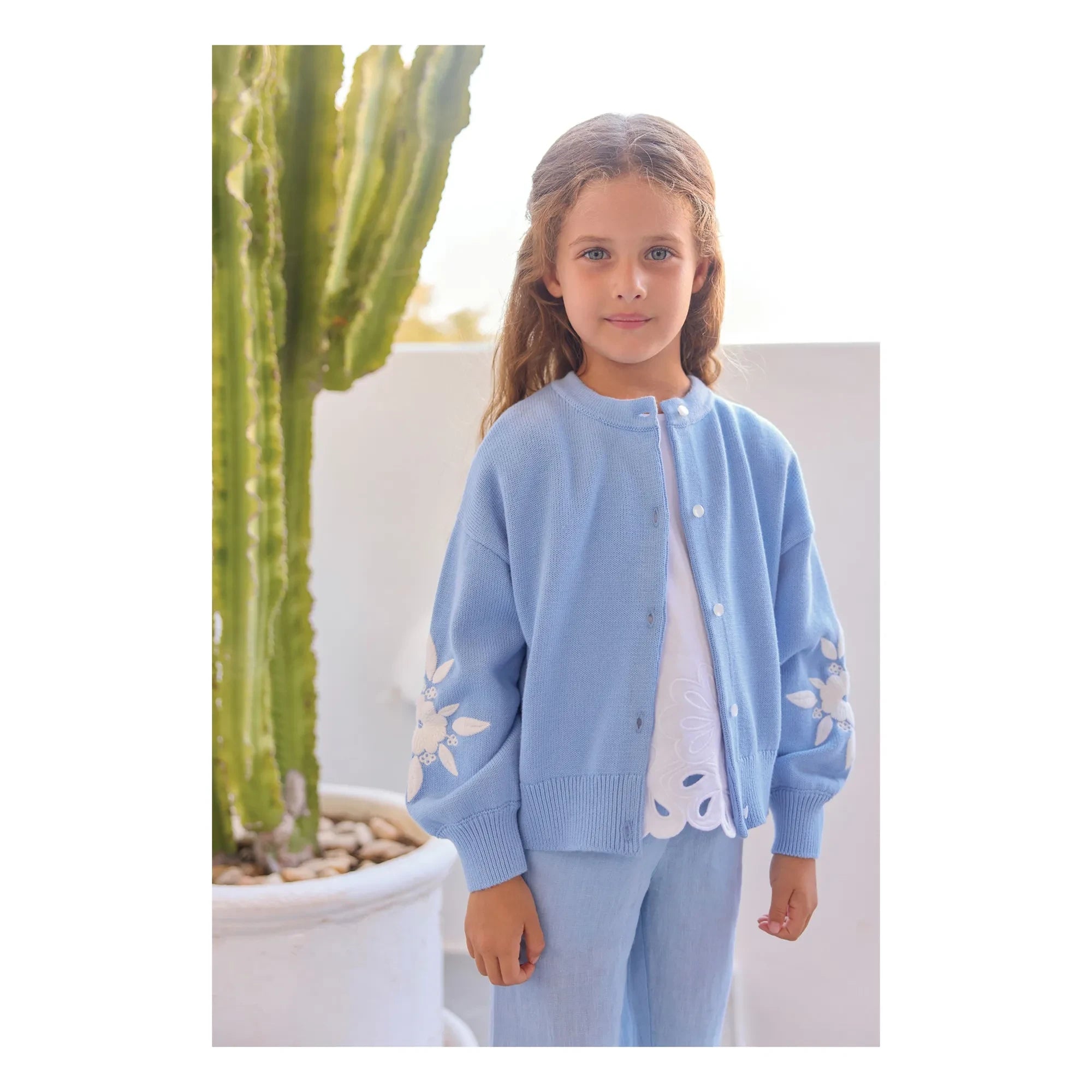 Tartine et Chocolat - Cárdigan Bordado Floral | Azul Celeste