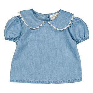Louis Louise - Blusa Claudine Yaka Belki Chambray | Azul Claro