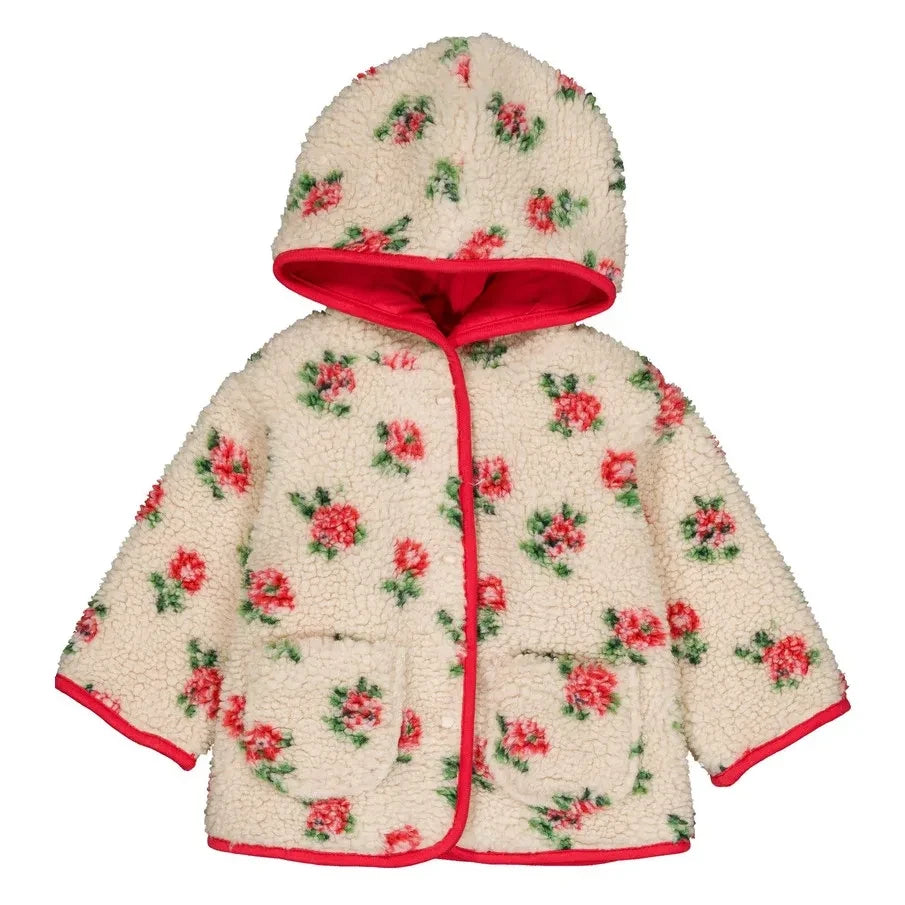 Hola Simone - Abrigo Estilo Sherpa con Estampado Floral | Crema