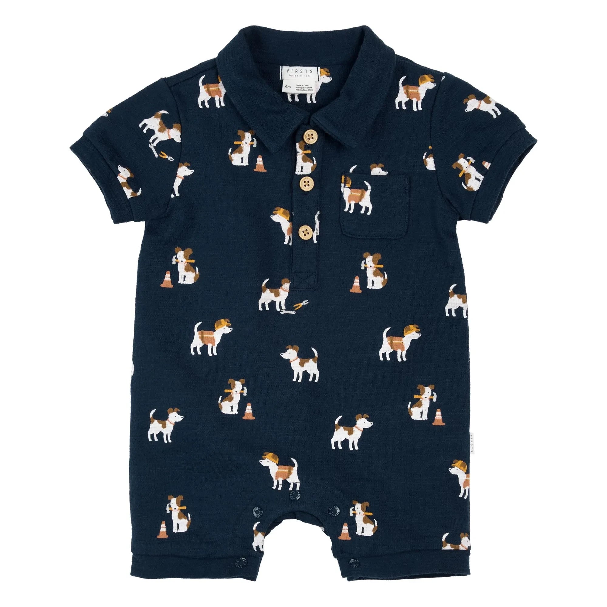 Petit Lem - Pelele de algodón orgánico con diseño de perros | Azul marino