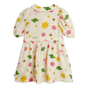 Mini Rodini - Vestido de gasa de algodón orgánico Espace | Crudo