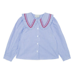 Mipounet - Nadine Blusa a rayas, cuello Claudine | Azul claro