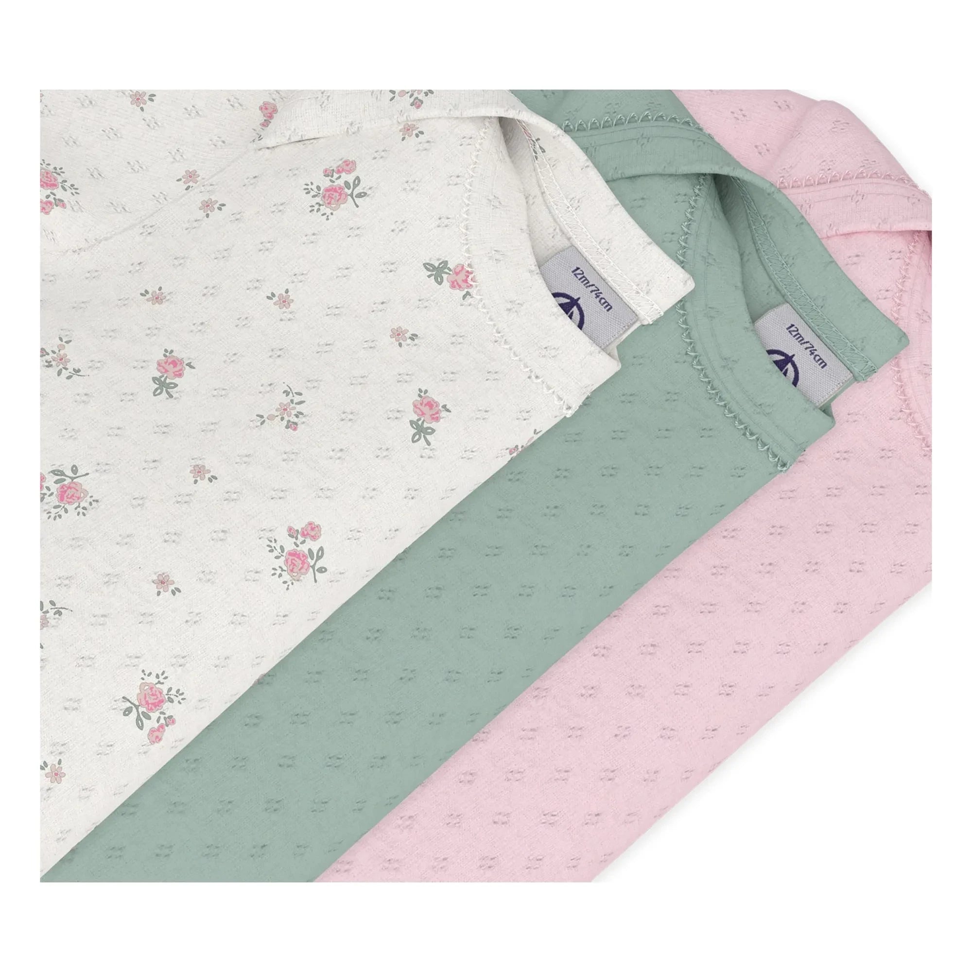 Petit Bateau - Conjunto de 3 bodys perforados de algodón orgánico para bebé | Rosa