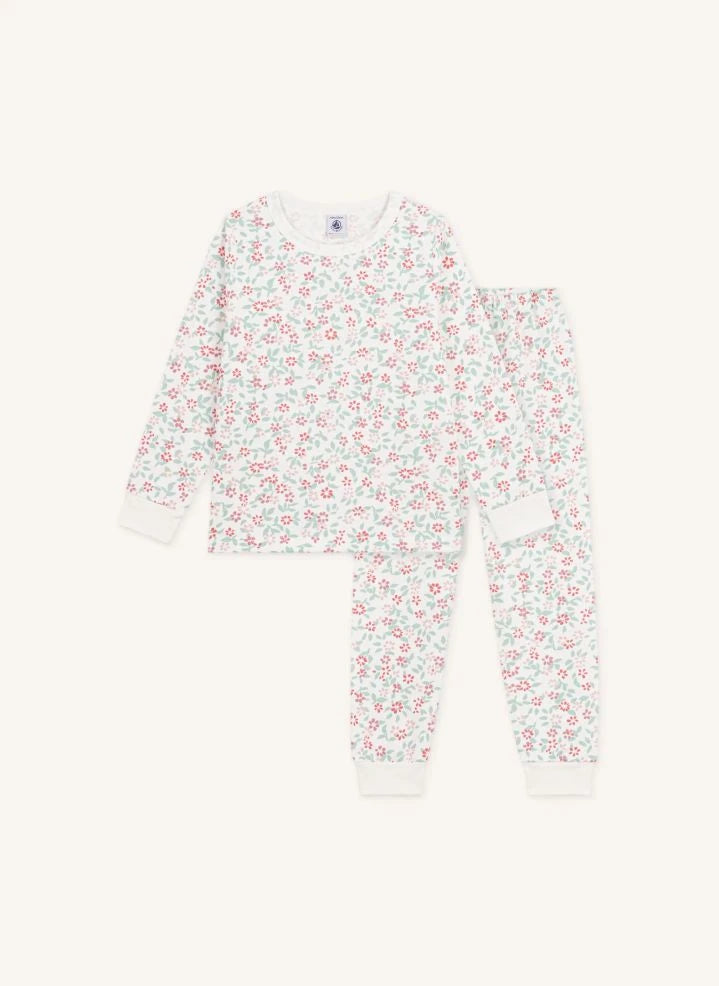 Petit Bateau - Pijama de forro polar de algodón orgánico con estampado floral | Blanco